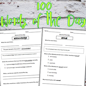 Preview of Word of the day! Worksheets