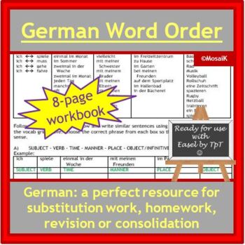 Preview of Word order German 8 page workbook