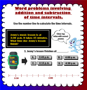 Preview of Word problems involving addition and subtraction of time intervals in minutes.