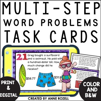 Preview of Summer Multistep Word Problems Task Cards