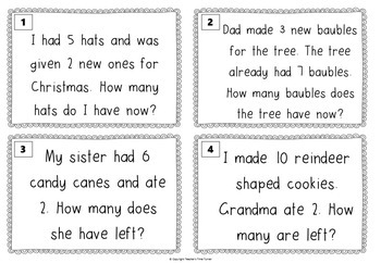 Word problems - Solving 1 step word problems. - Christmas and Winter theme