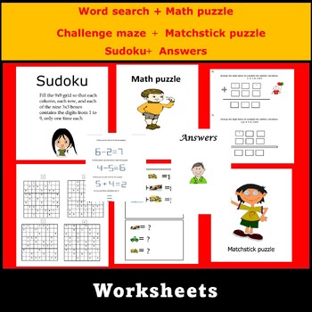 Preview of Word search Math puzzle Challenge maze Matchstick Sudoku problem solving skills