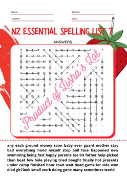 Word search- NZ Essential Spelling List 7 words by Lisha's Lot | TPT