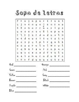 Word search colors in Spanish - Sopa de Letras Los colores by EnEspan'ol
