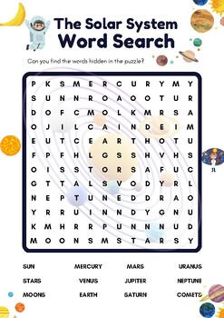 Preview of Word search the solar system ,puzzles for  grades 3-4 - fun science activity!