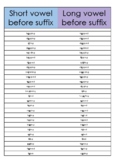 Word sort - Long or short vowel sound before consonant + suffix