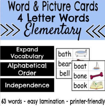 Preview of Word to Picture Match Task Box Cards (4 Letters)
