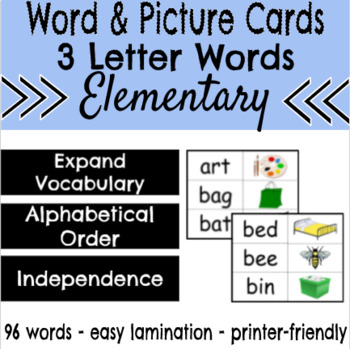 Preview of Word to Picture Match Task Box Cards (CVC Words)