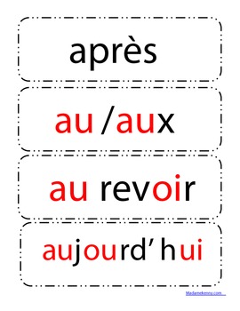 Word wall words for French Immersion Grade 3 to 5 (New Brunswick)
