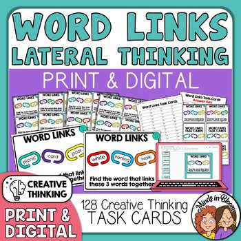 Preview of Creative Thinking Task Cards - Word Links  - 128 Lateral Thought Puzzles