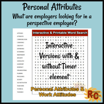 Preview of Personal Attributes & Work Attitudes Word Search Employers Value