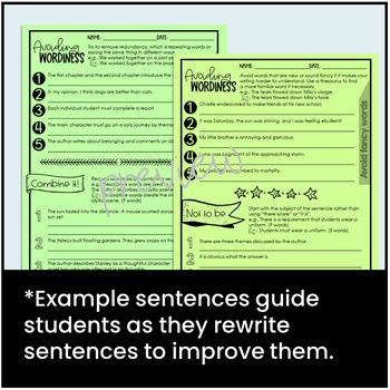 Wordiness and Redundancy Worksheets 7th, 8th Grade by Ziggle Learning