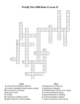 Wordly Wise 3000 Book 4 Lesson 15 Crossword Puzzle by Flair for the
