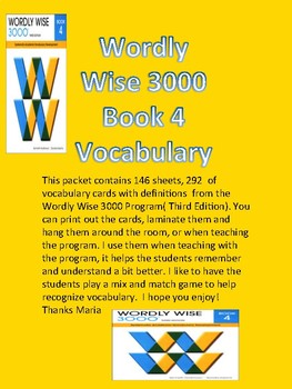 Preview of Wordly Wise 3000 Book 4 Vocabulary Cards with Pictures and Definitions