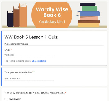 Preview of Wordly Wise 3000 Book 6, Lesson 1 Quiz – Google Form
