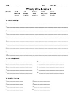 Wordly Wise 3000, Book 8 - Lesson 1 Answer Sheet by English with Mrs