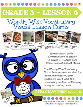 Preview of Wordly Wise Book 3, Lesson 6 Vocabulary Visual Lesson Cards