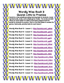 Preview of Wordly Wise Book 3 - Quizlet Links