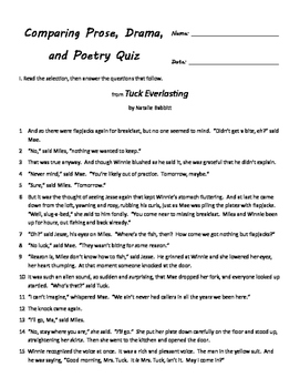 Preview of Comparing Prose, Poetry, and Drama Quiz for Fourth Grade