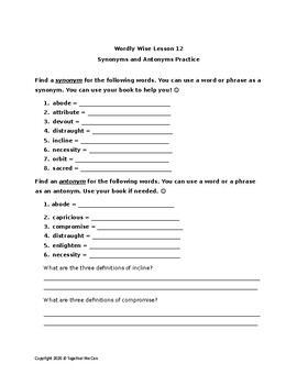 Wordly Wise 3000 Book 7 Lesson 15 Answer Key - Wordly Wise Lesson 2 / 5