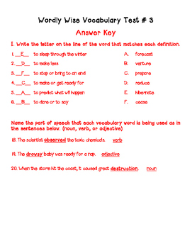 Wordly Wise 3000, Lesson 3 Quiz & Answer Key by Shana Keane | TpT