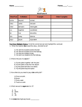 Preview of Prefix/Root/Suffix Practice:Worksheet #1