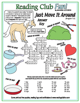 Wordplay (Anagrams) Crossword Puzzle by Reading Club Fun TpT