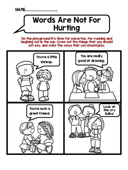 words are not for hurting activity sheets by buckeye