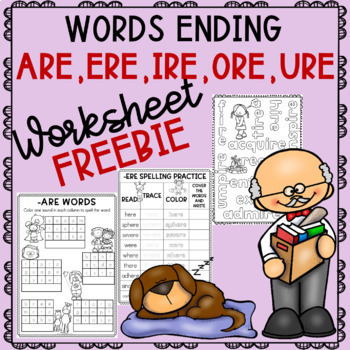 Preview of Words ending ARE ERE IRE ORE URE Worksheet Freebie