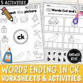Words Ending in CK Worksheets & Activities | Tracing | Cut