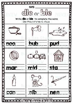 Words Ending in -LE | Missing Letters Worksheets by Busy Bee Studio