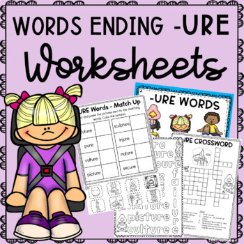 Preview of Words Ending  with URE Worksheets