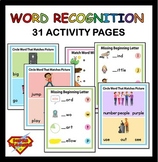 Words Recognition Sheets - Circle word - Match Word - Miss