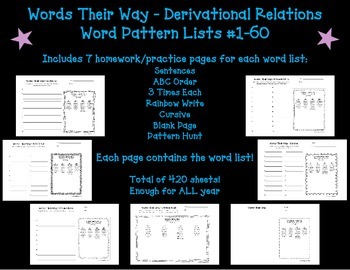 Preview of Words Their Way Homework - Derivational Relations #1-60 (Blue Book)