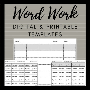 Preview of Word Work Blank Word Sort Template EDITABLE Digital & Printable