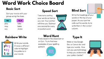 Preview of Words Their Way Choice Board- Free