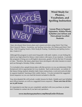 Preview of Words Their Way:  Complete Syllables and Affixes Stage Lesson Plans