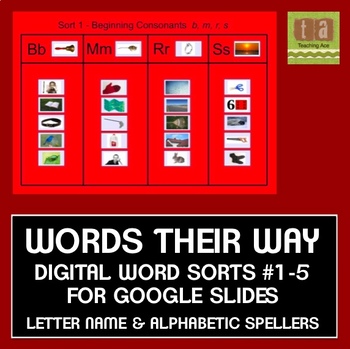 Preview of Words Their Way Digital Sorts #1-5 for Google Slides Letter Name/Alphabetic FREE