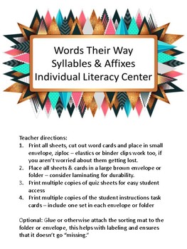 Preview of Words Their Way Literacy Center Syllables & Affixes Sorts BUNDLE