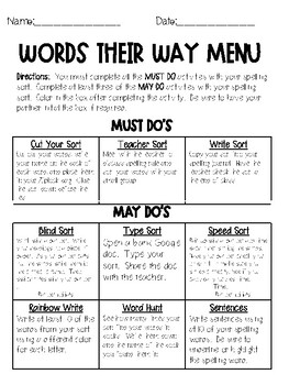 words their way homework menu