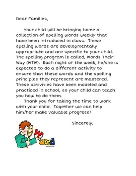 Preview of Words Their Way Parent Letter