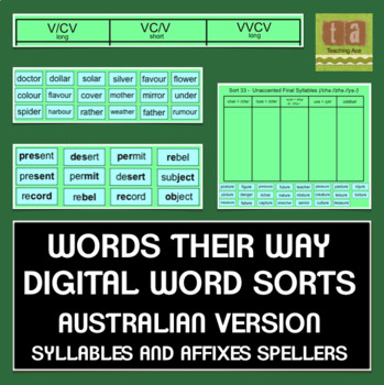 Preview of Words Their Way Digital Spelling Sorts- AUSTRALIAN Syllables & Affixes