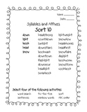 Words Their Way Syllables and Affixes Sorts 10 - 16
