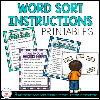 Preview of Words Their Way Word Sort Instruction Printables- Editable!