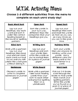 words their way homework menu