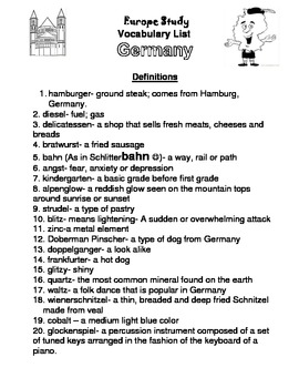 Preview of Words We Get from Germany Study List and Test
