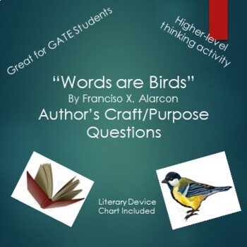 Preview of Words are Birds by Francisco X. Alarcon Literary Device Identification Chart