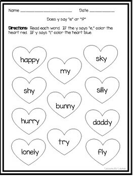 Words ending with y worksheets | long i or long e by Lessons By Lauren