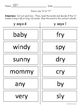 Words ending with y worksheets | long i or long e by Lessons By Lauren