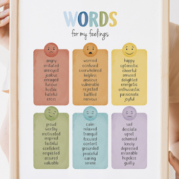 Preview of Words for My Feelings, Self-Regulation, School Counselor Wall Decor.